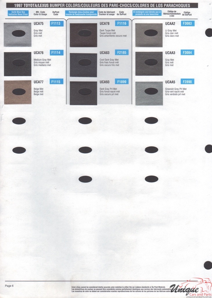 1997 Toyota Paint Charts DuPont 6